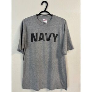 Soffe US Navy PT‎ T-Shirt Mens Large Gray Heather Short Sleeve Military Graphic